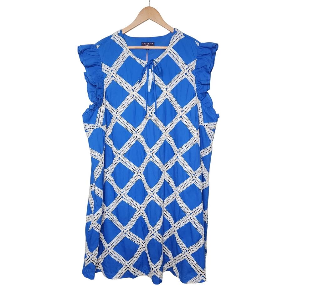Blue Lace Sleeveless Summer Cotton Dress Women's Size 3X